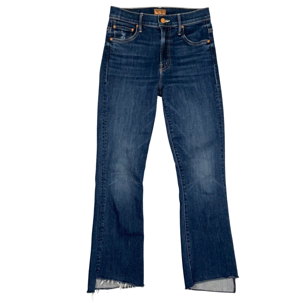 Mother Insider Crop Step Women 25‎ Blue Fray High Rise Flare Jeans USA Stretch